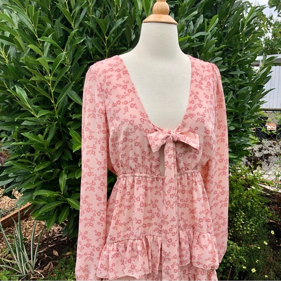 NWT F21 tie front ruffle mini dress - Picture 7 of 8